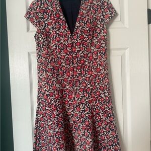 Tory Burch Floral Midi Dress in Red and Black